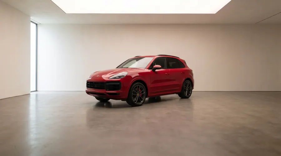 Carmine Red Porsche Cayenne GTS in the Auto Delta studio