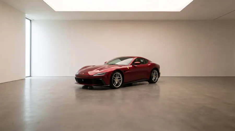 Rosso Imola Ferrari 12Cilindri in the Auto Delta studio